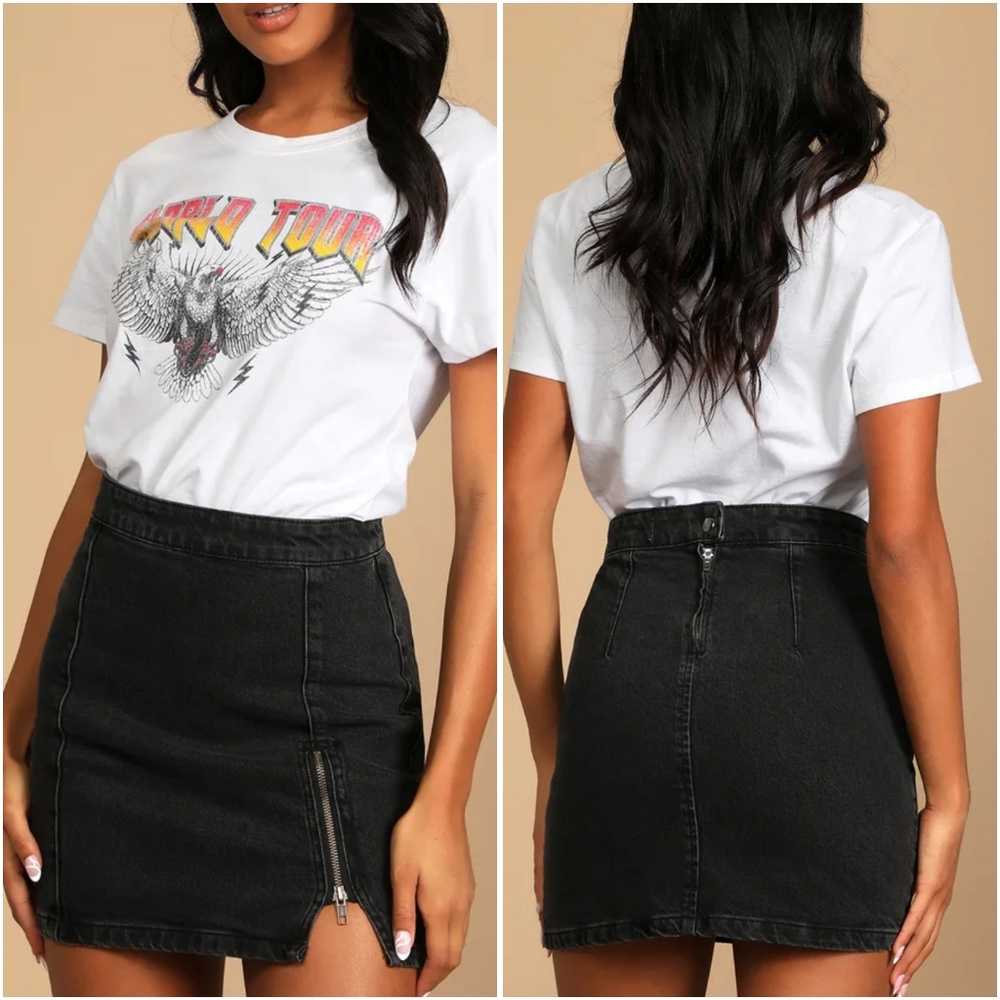 Free People Midnight Magic Black Zipper Skirt